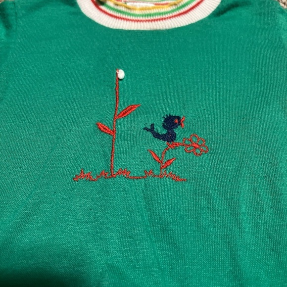 Vtg Green long sleeve embroidered shirt 12M - Picture 2 of 5